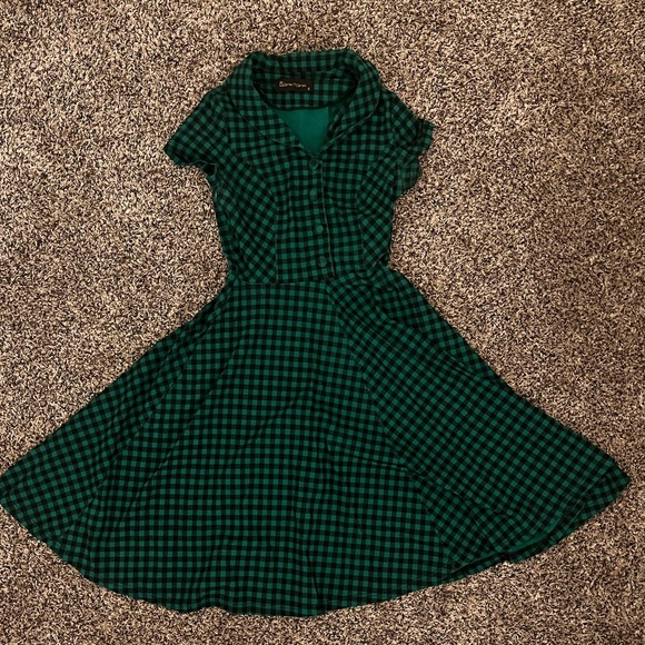 GownTown Women's 1950s Vintage Plaid&Dot Swing Tea Dress with Pockets - Picture 2 of 2